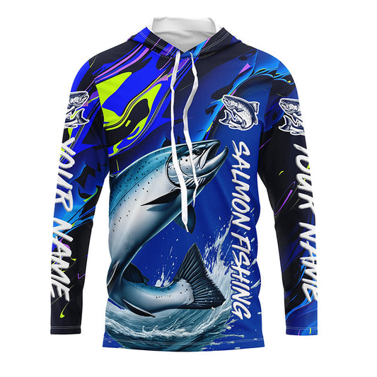 Maxcorners Personalized Chinook Salmon Long Sleeve Fishing Shirts, King Salmon Fishing Jerseys LM0201