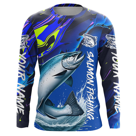 Maxcorners Personalized Chinook Salmon Long Sleeve Fishing Shirts, King Salmon Fishing Jerseys LM0201