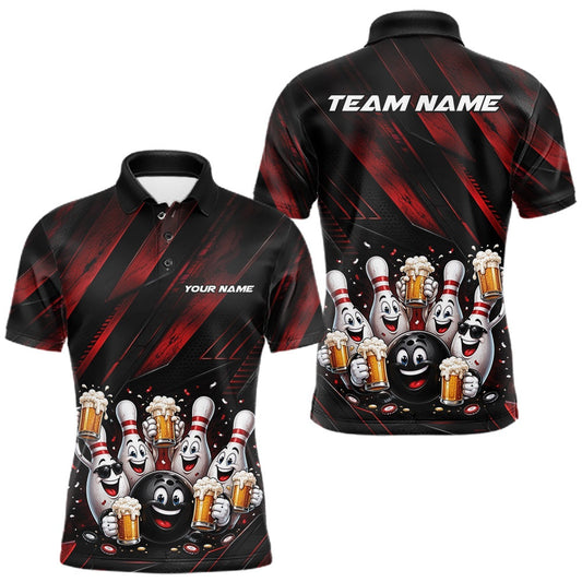Maxcorners Personalized Bowling Beer Party Men Polo Shirt With Funny Bowling Ball And Pins LM2806
