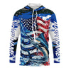 Maxcorners Marlin Fishing Custom Long Sleeve Fishing Shirts, American Flag Patriotic Marlin Fishing Shirt LM0501