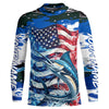Maxcorners Marlin Fishing Custom Long Sleeve Fishing Shirts, American Flag Patriotic Marlin Fishing Shirt LM0501
