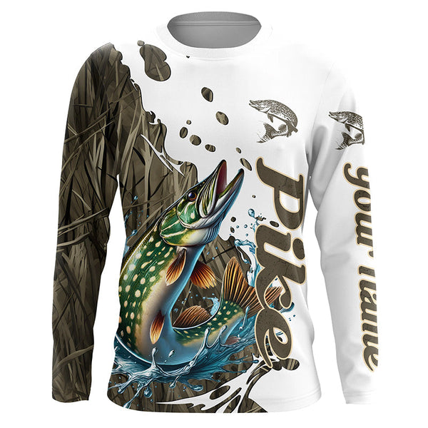 Maxcorners Grass Lake Camo Custom Pike Fishing Long Sleeve Shirts Tournament Fishing Shirt MT2108