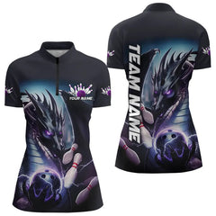 Maxcorners Blue And Purple Lightning Custom Dragon Bowling Polo Shirts For Women, Bowling Team Uniform