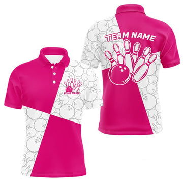 Maxcorners Custom White And Pink Retro Style Bowling Team Shirts For Men And Women, Bowling Jerseys