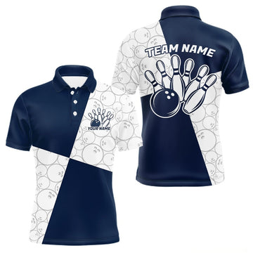 Maxcorners Custom White And Blue Retro Style Bowling Team Shirts For Men And Women, Bowling Jerseys