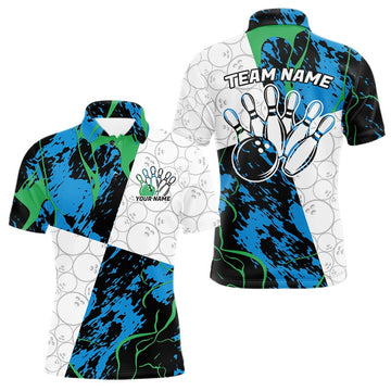 Maxcorners Custom Blue And Green Camo Bowling Team Shirts For Men And Women, Camouflage Bowler Outfit