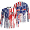 Maxcorners Hooked On Fishing Custom Skull Fishing Shirts, American Flag Patriotic Long Sleeve Fishing Shirt LM0501