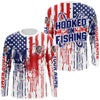 Maxcorners Hooked On Fishing Custom Skull Fishing Shirts, American Flag Patriotic Long Sleeve Fishing Shirt LM0501