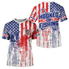 Maxcorners Hooked On Fishing Custom Skull Fishing Shirts, American Flag Patriotic Long Sleeve Fishing Shirt LM0501