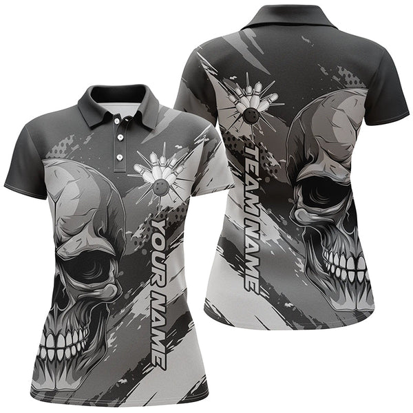 Maxcorners Personalized Skull Bowling Shirt For Women, Custom Team'S Name Flame Bowler Jerseys