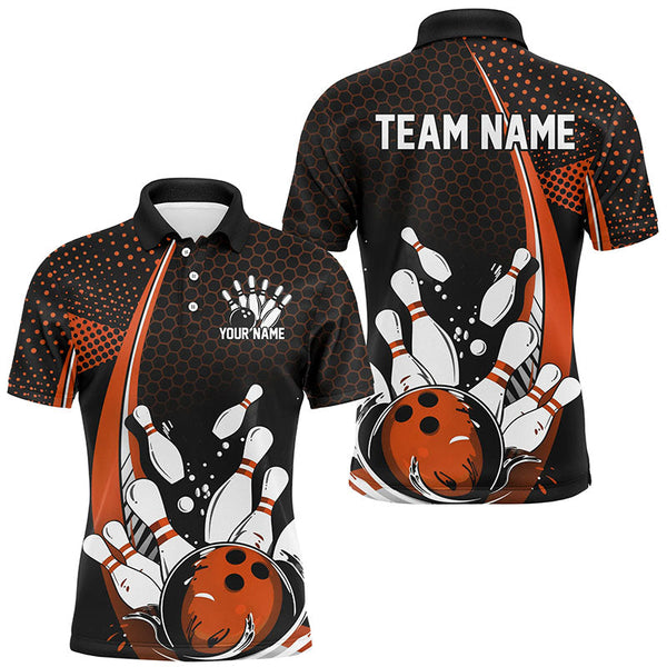 Maxcorners Custom Black And Orange Bowling Shirts For Men, Classic Retro Bowling Jerseys Bowlers Outfit LM1610