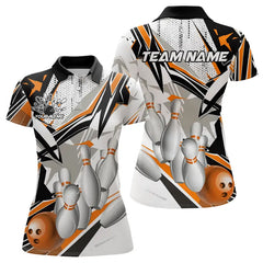 Maxcorners White And Orange Custom Bowling Jerseys For Women, Team Bowling Polo Shirts