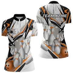 Maxcorners White And Orange Custom Bowling Jerseys For Women, Team Bowling Polo Shirts