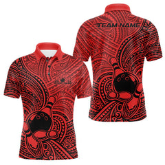 Maxcorners Custom Black And Red Traditional Samoan Tribal Polynesian Pattern Bowling Men Shirt