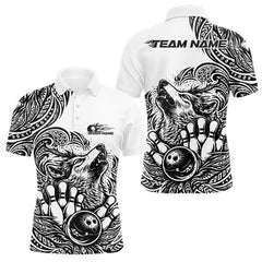 Maxcorners Custom Black And White Tribal Pattern Maori Style Wolf Bowling Team Men Polo Shirts