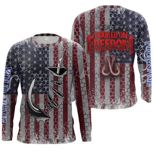 Maxcorners American Flag Fish Hook Custom Men Long Sleeve Fishing Shirts Personalized Patriotic Fishing Gifts LM0201