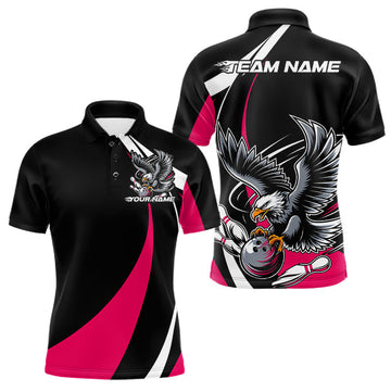 Maxcorners Custom Black And Pink Eagle Bowling Jerseys, Eagle Bowling League Shirt Team Uniform LM2602
