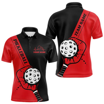 Maxcorners Black And Red Custom Pickleball Team Shirts For Men, Pickleball Jersey Outfit LM2602