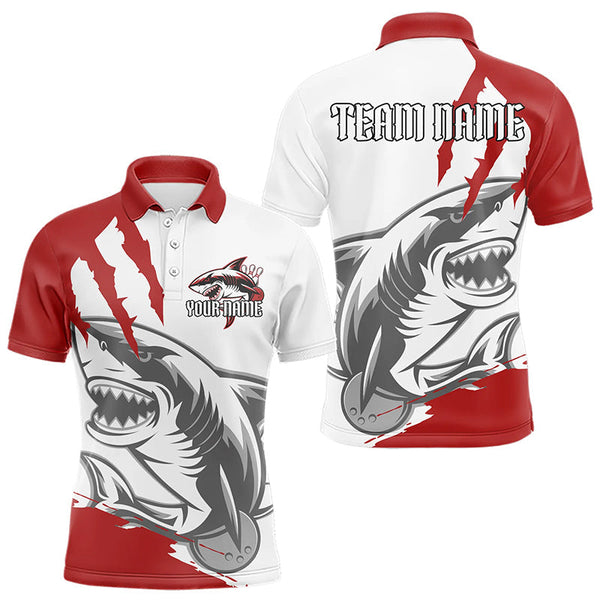 Maxcorners Custom White And Red Shark Jerseys, Shark Bowling Team Men Polo Shirts Bowlers Outfit