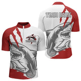 Maxcorners Custom White And Red Shark Jerseys, Shark Bowling Team Men Polo Shirts Bowlers Outfit