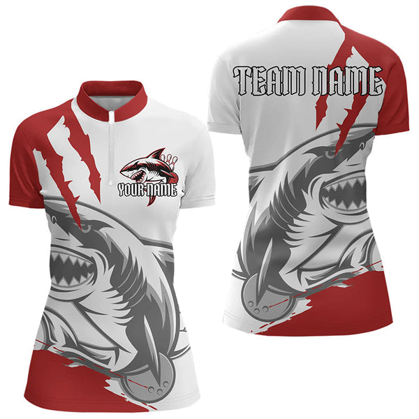 Maxcorners Custom White And Red Shark Jerseys, Shark Bowling Team Men Polo Shirts Bowlers Outfit