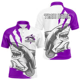 Maxcorners Custom White And Purple Shark Jerseys, Shark Bowling Team Men Polo Shirts Bowlers Outfit