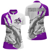 Maxcorners Custom White And Purple Shark Jerseys, Shark Bowling Team Men Polo Shirts Bowlers Outfit