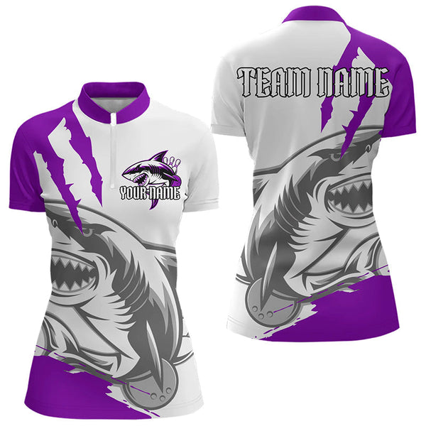 Maxcorners Custom White And Purple Shark Jerseys, Shark Bowling Team Men Polo Shirts Bowlers Outfit