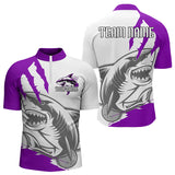 Maxcorners Custom White And Purple Shark Jerseys, Shark Bowling Team Men Polo Shirts Bowlers Outfit