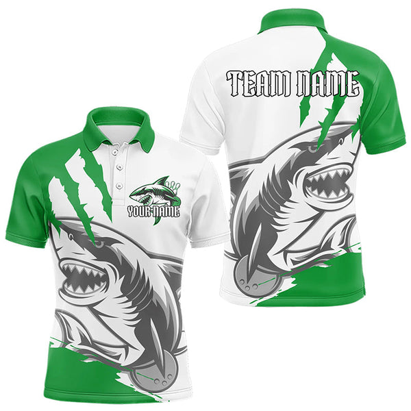 Maxcorners Custom White And Green Shark Jerseys, Shark Bowling Team Men Polo Shirts Bowlers Outfit