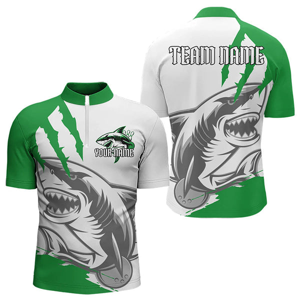 Maxcorners Custom White And Green Shark Jerseys, Shark Bowling Team Men Polo Shirts Bowlers Outfit