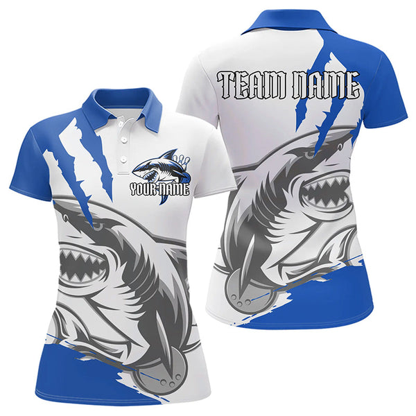 Maxcorners Custom White And Blue Shark Jerseys, Shark Bowling Team Men Polo Shirts Bowlers Outfit