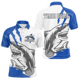 Maxcorners Custom White And Blue Shark Jerseys, Shark Bowling Team Men Polo Shirts Bowlers Outfit