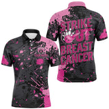 Maxcorners Black And Pin Strike Out Breast Cancer Pink Ribbon Custom Breast Cancer Bowling Shirt For Men LM1610