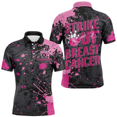 Maxcorners Black And Pin Strike Out Breast Cancer Pink Ribbon Custom Breast Cancer Bowling Shirt For Men LM1610