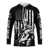Maxcorners Black And White American Flag Bass Fisherman Custom Skull Fishing Shirts, Patriotic Fishing Jerseys LM0501