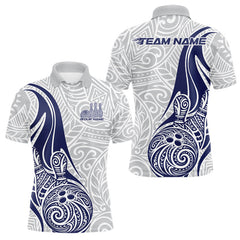 Maxcorners Custom Blue Polynesian Tribal Bowling Men Polo Shirt, Maori Style Bowling Shirt TU2912