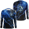 Maxcorners Black And Blue Thunder Lightning Chinook Salmon Fishing Custom Long Sleeve Saltwater Fishing Shirts LM0201