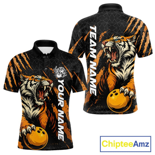 Maxcorners Custom Mens Roaring Tiger Bowling Jerseys Polo With Claw Design | Black And Yellow