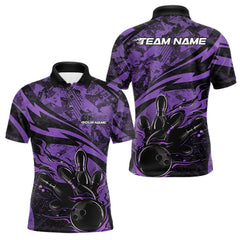 Maxcorners Custom Purple Camo Flame Bowling Men Polo Shirts, Camouflage Bowling Team Jerseys TU2912