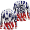 Maxcorners Flaming American Flag Custom Bass Long Sleeve Fishing Shirts, Patriotic Bass Fishing Jerseys LM0201
