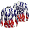 Maxcorners Flaming American Flag Custom Bass Long Sleeve Fishing Shirts, Patriotic Bass Fishing Jerseys LM0201