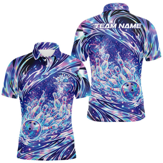 Maxcorners Custom Hologram Fire Flame Bowling Jerseys, Men Polo Bowling Tournament Outfits LM1104