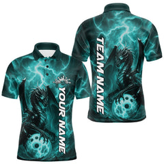 Maxcorners Custom Turquoise Blue Thunder Lightning Bowling Team Men Polo Shirt, Bowling Jerseys LM0412