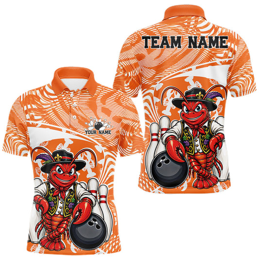 Maxcorners Custom Funny Cajun Crawfish Bowler Bowling Men Polo Shirt, Orange Team Sportwear