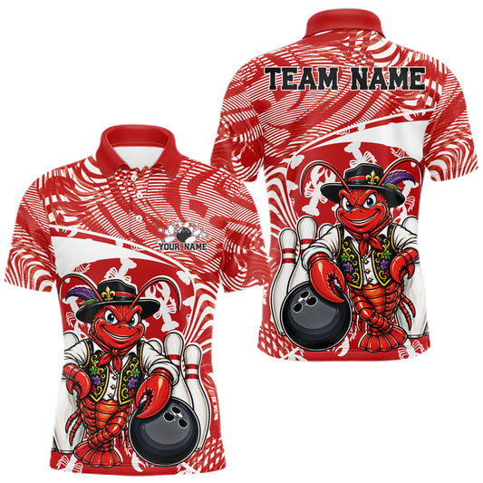 Maxcorners Custom Funny Cajun Crawfish Bowler Bowling Men Polo Shirt, Red Team Sportwear