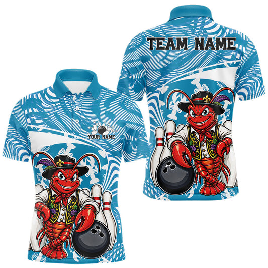 Maxcorners Custom Funny Cajun Crawfish Bowler Bowling Men Polo Shirt, Blue Team Sportwear
