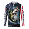 Maxcorners Personalized American Flag Bass Long Sleeve Fishing Shirts, Patriotic Bass Fishing Jerseys LM0501