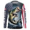 Maxcorners Personalized American Flag Bass Long Sleeve Fishing Shirts, Patriotic Bass Fishing Jerseys LM0501