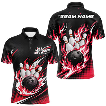 Maxcorners Custom Red Flame Bowling Jerseys, Bowling Team Men Polo Shirt Bowlers Outfit LM0208